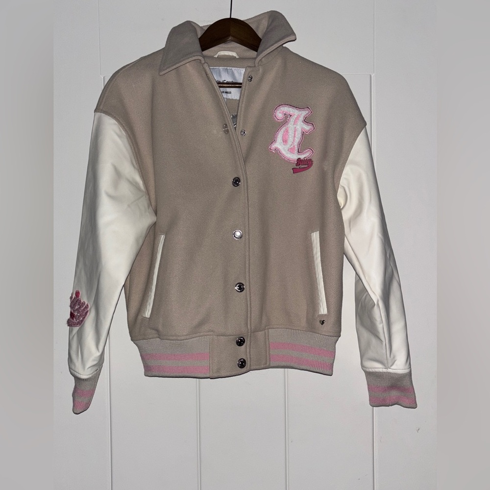 Juicy Couture NWOT Varsity Letterman Jacket Beige Pink Women M Preppy Y2K Vibes